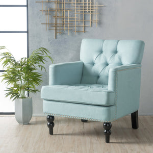 English Elm Christopher Knight Home® - HARRISON Tufted Club Chair with Diamond-Stitched Back, Nailhead Trim and Turned Birch Legs for Comfort and Style Light Blue 53444.00FLBL