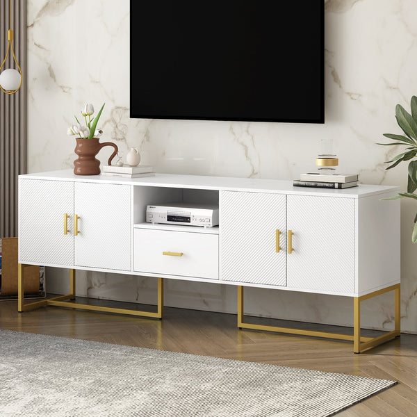 English Elm U-Can Modern TV Stand for TVs up to 70" with 2 Cabinets, Drawer, Shelf, Metal Legs & Anti-Tip Safety N724P198473K