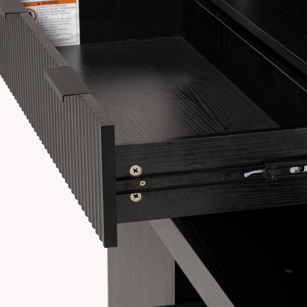 English Elm 72" Fluted Kitchen Pantry Cabinet with Anti-Tilt Stabilizers, Triple-Fold Hinges, Spice Door Racks and Deep Storage Black W2917P294985