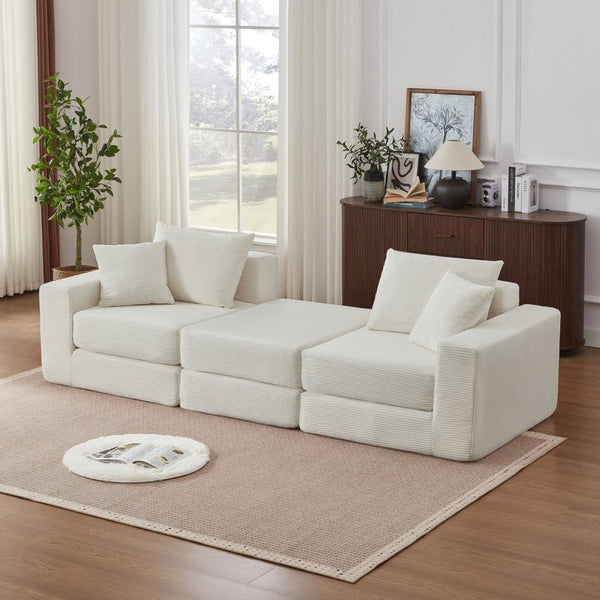 English Elm Modular Cloud Sectional Corduroy Sofa Deep Seat Comfort for Flexible Living Spaces White W3396P435274