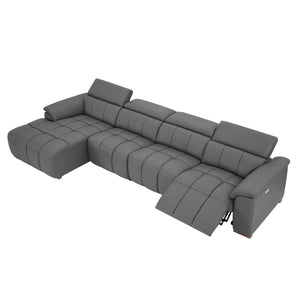 English Elm 4 Seats L-Shaped Reclining Sofa - Modern Electric Leather Couch With Usb Port & Headrests For Comfort W2582S00152