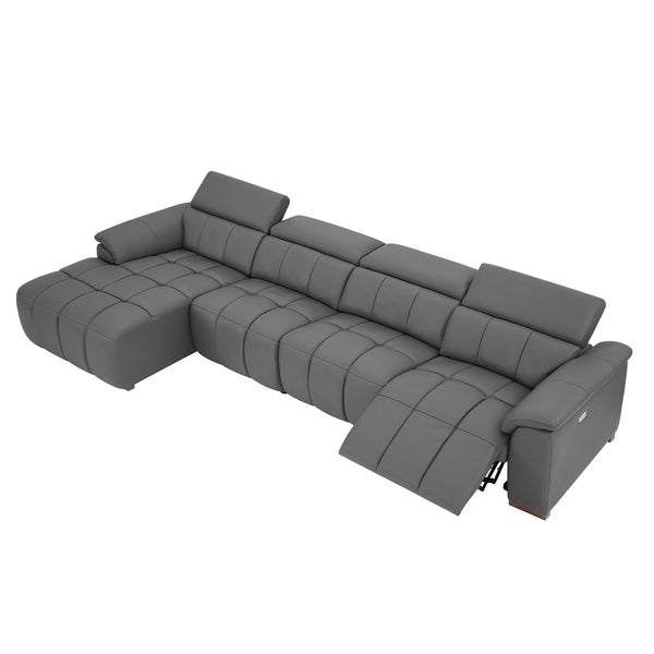 English Elm 4 Seats L-Shaped Reclining Sofa - Modern Electric Leather Couch With Usb Port & Headrests For Comfort W2582S00152