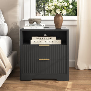English Elm Nightstand Smart Bedside Table with Usb Charging Voice Light and Cabinet Storage W1321P399420