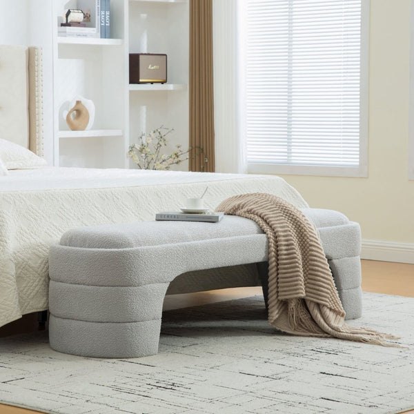 English Elm 64.96"wide Boucle Upholstered Armless Bench Textural Seat for Bedroom Entryway Light Gray W3189P445988