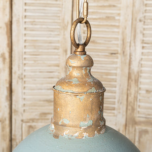 English Elm Retro Blue Pendant Light Vintage-Inspired Metal Shade, Rich Blue Finish for Cozy Elegant Interiors W2946P243894