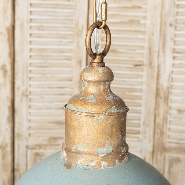 English Elm Retro Blue Pendant Light Vintage-Inspired Metal Shade, Rich Blue Finish for Cozy Elegant Interiors W2946P243894