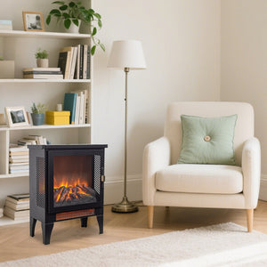 English Elm 18 Inch Freestanding Electric Fireplace Stove with 3d Led Flame and Matte Black Finish W1769P345279