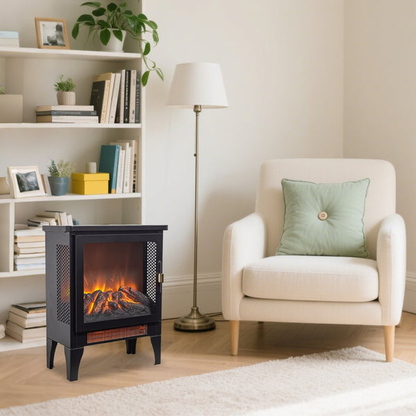 English Elm 18 Inch Freestanding Electric Fireplace Stove with 3d Led Flame and Matte Black Finish W1769P345279