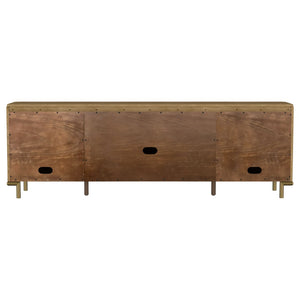 English Elm Benson Wide Rattan Door Media Console with Aged Brass Legs for Modern Living Rooms Sand B062P440119