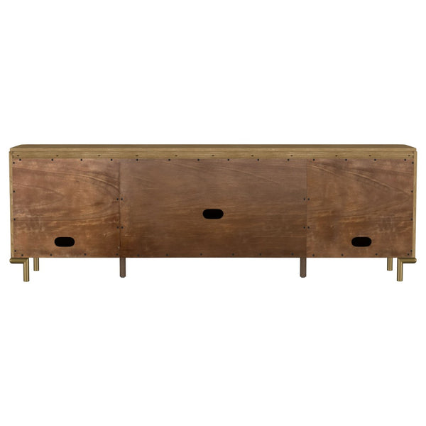 English Elm Benson Wide Rattan Door Media Console with Aged Brass Legs for Modern Living Rooms Sand B062P440119