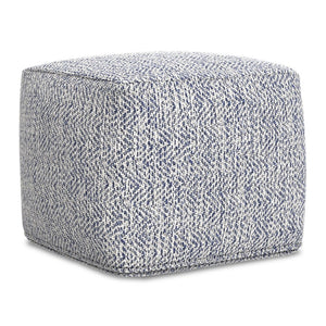 English Elm Nate Handwoven Cotton Square Pouf Artisan Footrest for Bohemian Living Rooms Blue B136P427592