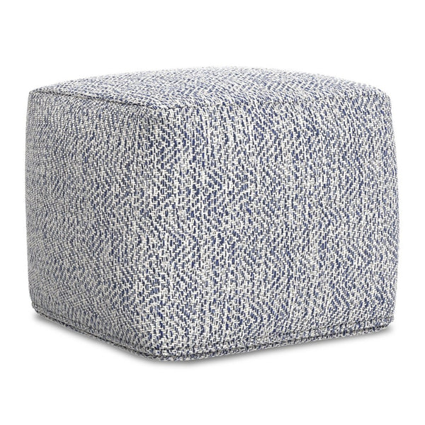 English Elm Nate Handwoven Cotton Square Pouf Artisan Footrest for Bohemian Living Rooms Blue B136P427592