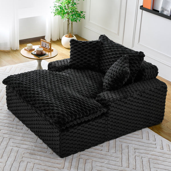 English Elm 51 Compact Comfort Sofa with Turtle Fleece, Sponge Support, Two Pillows, 400lb Capacity for Small Spaces Black W3371P326399