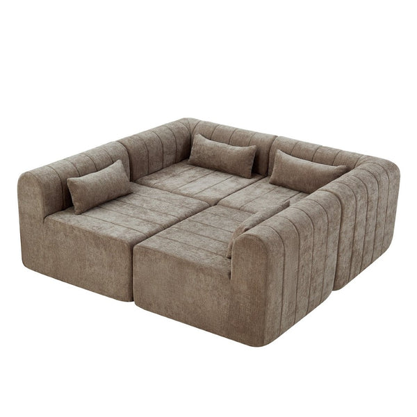 English Elm 145.5 Inch 4 Piece Modular Sectional Sofa Polyester Low Profile Living Room Couch Espresso N767P346281E
