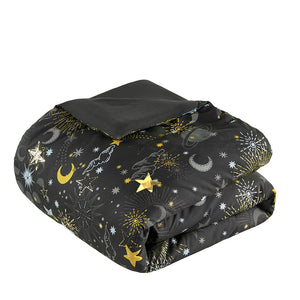 JLA Home Mi Zone Kids - Starry Metallic Comforter Set with Embroidered Round Pillow, Antimicrobial Sparkle for Girls' Room Charcoal/Gold MZK10-272