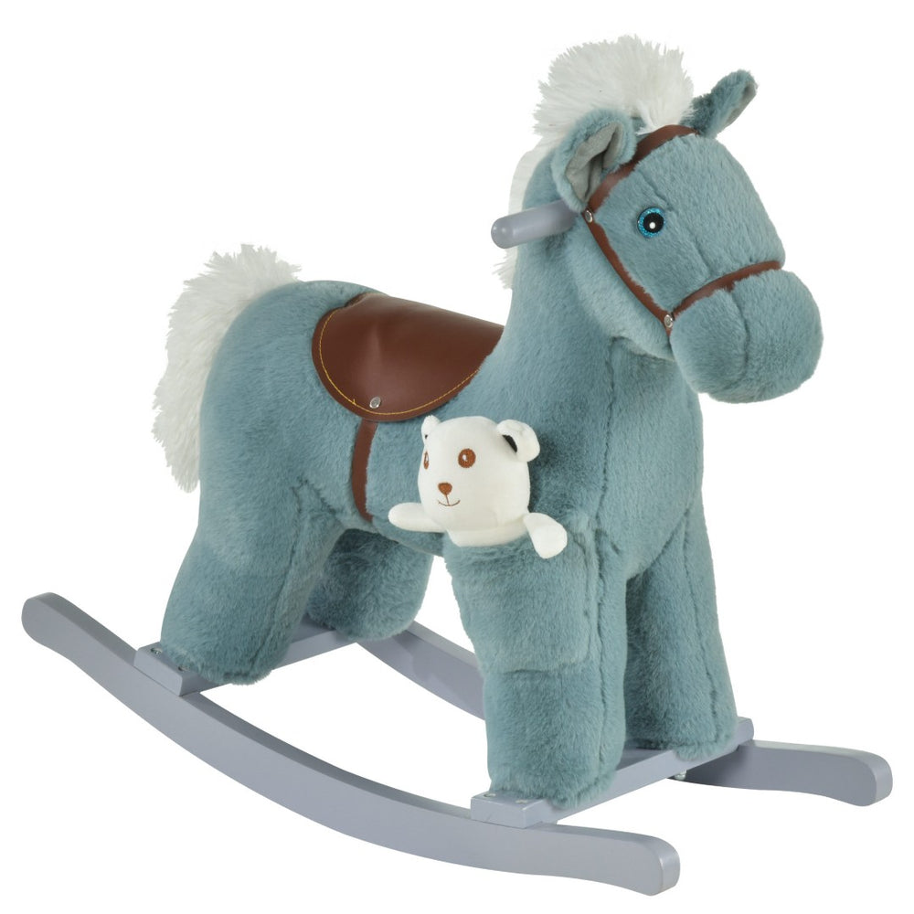 English Elm Qaba Plush Rocking Horse Ride on Toddler Toy with Sounds and Bonus Bear Companion W2225P229209