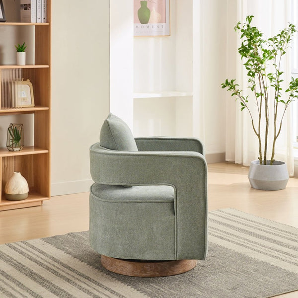 English Elm 28.9"w Swivel Barrel Accent Chair Faux Leather Open Back with Rubberwood Base Pale Green W3188P417882