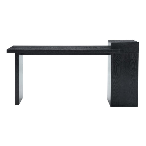 English Elm Modern Wood Grain Console Table with Two Tier Shelving for Entryway or Living Room Black W3875S00030