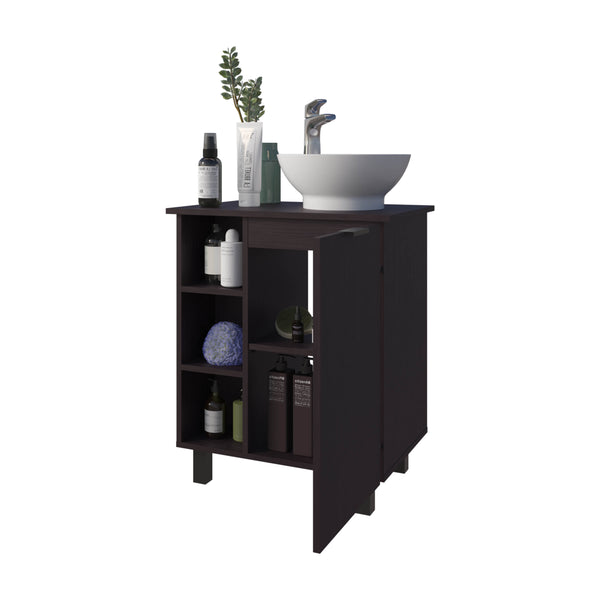 English Elm FM Floating Bathroom Vanity with Integrated Sink and Soft-Close Cabinet for Sleek Modern Storage Wenge 28.7 L x 28.7 W x 11.4 H B128P335855