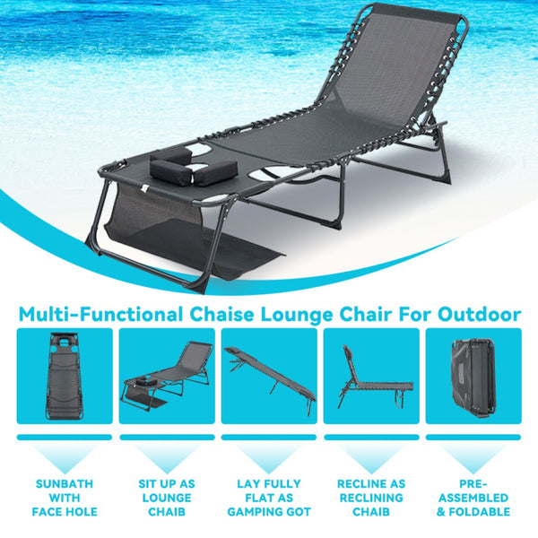 English Elm Face Down Tanning Chaise with Prone Cutouts Foldable Teslin Outdoor Recliner 2 Pack Black W3162P449076