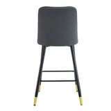 English Elm Modern Two-Tone Pu Bar Stool -White and Dark Gray Spliced Chairs With Gold Decorated Legs.White and Dark Gray Spliced,Black Metal Legs,Set Of 2 Chairs.