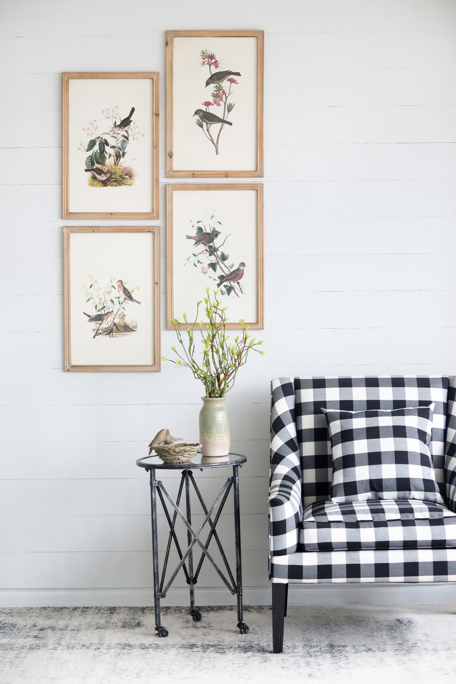 English Elm S/4 Bird Framed Print Set with Brown Fir Wood Frames, Four Nature Bird Artworks for Transitional Decor W2078P205314