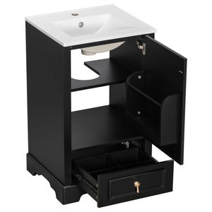 English Elm 20 Inch Bathroom Vanity with Ceramic Sink, Soft-Close Door, Adjustable Shelf, Smart Storage Organizing Design Black N729P299505B