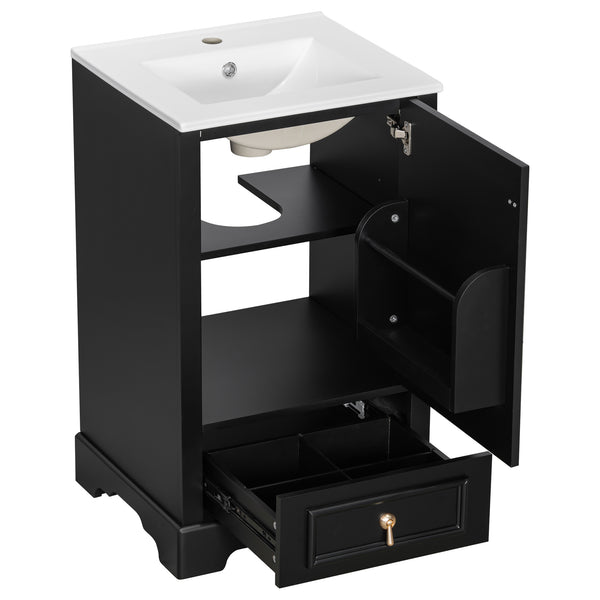 English Elm 20 Inch Bathroom Vanity with Ceramic Sink, Soft-Close Door, Adjustable Shelf, Smart Storage Organizing Design Black N729P299505B