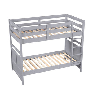 English Elm Bunk Bed Twin Over Solid Wood Frame with Guard Rails for Kids Shared Rooms Gray B011S02322