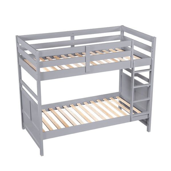 English Elm Bunk Bed Twin Over Solid Wood Frame with Guard Rails for Kids Shared Rooms Gray B011S02322