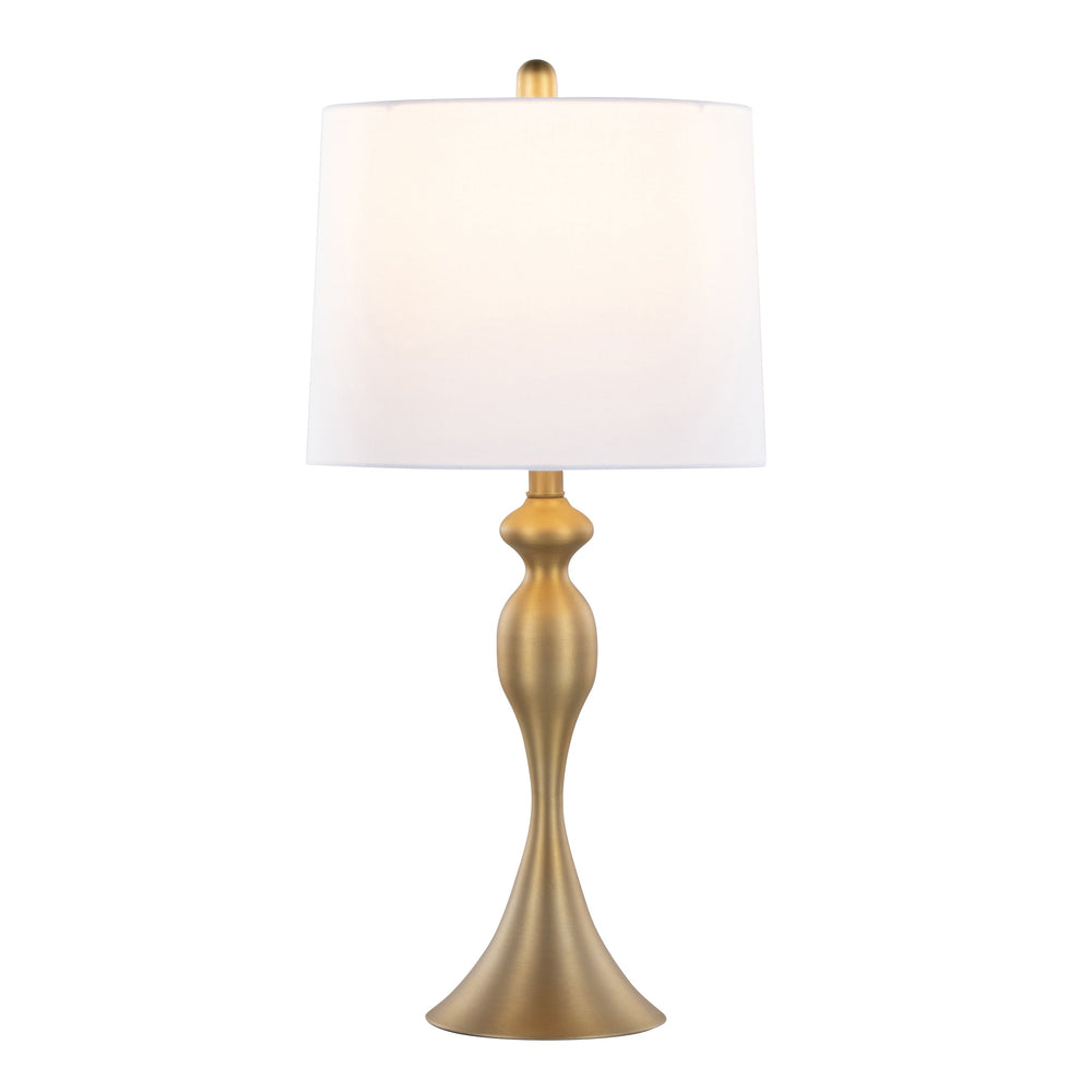 English Elm Ashland 27" Contemporary Gold Table Lamps Set of 2 – Curvaceous Hourglass Metal Base, White Linen Shades B202P224082