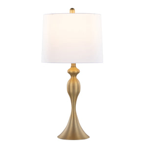 English Elm Ashland 27" Contemporary Gold Table Lamps Set of 2 – Curvaceous Hourglass Metal Base, White Linen Shades B202P224082