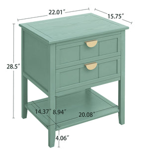 English Elm 2 Drawer Side Table with Solid Wood Veneer, Anti-Slip Mats & Steel Ball Slides for Bedroom Living Room Study Comfort W688P167923