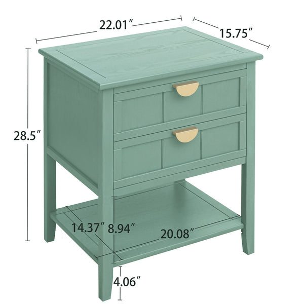 English Elm 2 Drawer Side Table with Solid Wood Veneer, Anti-Slip Mats & Steel Ball Slides for Bedroom Living Room Study Comfort W688P167923