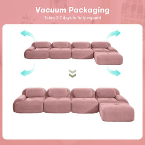 English Elm 4-seat Corduroy Modular Sectional with Wide Armrests and Chaise for Living Rooms W714S01411