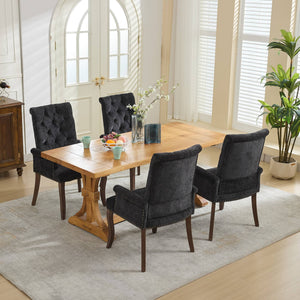 English Elm Upholstered Chenille Dining Chair with Hand-Tufted Back, Curved Solid Wood Legs, Comfortable Armseat Black W1143P346928
