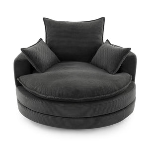 English Elm 360° Oversized Swivel Lounge Chair with 38" Deep Seat Dual-Layer Cushion Corduroy Accent Pillows Black N719S002100B