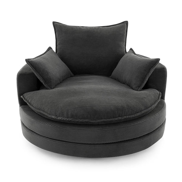 English Elm 360° Oversized Swivel Lounge Chair with 38" Deep Seat Dual-Layer Cushion Corduroy Accent Pillows Black N719S002100B