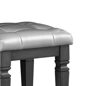 English Elm Modern Allura Tufted Vanity Stool with Acrylic Crystal Accent, Luxurious Faux Leather Seat, Chic Bedroom Accent Piece Gray 18.5 L x 17.25 W x 8.5 H B011P366053