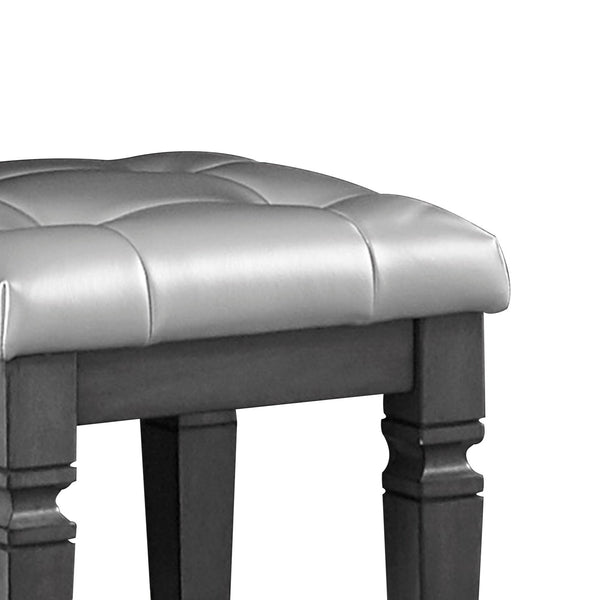 English Elm Modern Allura Tufted Vanity Stool with Acrylic Crystal Accent, Luxurious Faux Leather Seat, Chic Bedroom Accent Piece Gray 18.5 L x 17.25 W x 8.5 H B011P366053