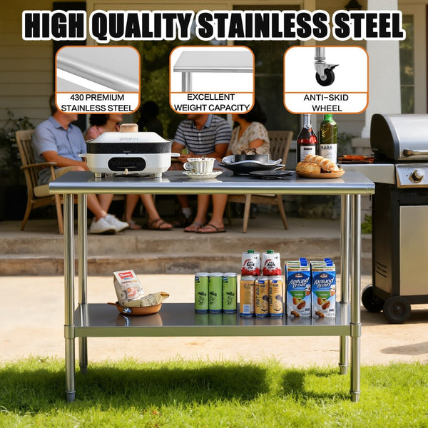 English Elm Stainless Nsf Certified Ss201 Prep Table with Adjustable Undershelf for Commercial Use W5006P397544