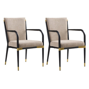 English Elm Modern Gold Accent Iron Frame Dining Arm Chairs Upholstered Set of Two for Elegant Spaces Black+Brown N771P345830H