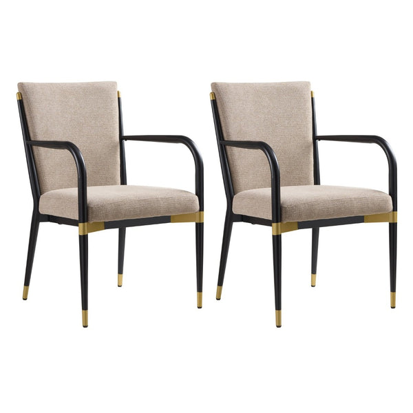 English Elm Modern Gold Accent Iron Frame Dining Arm Chairs Upholstered Set of Two for Elegant Spaces Black+Brown N771P345830H