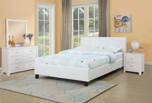 English Elm Classic White Queen Size Bed Faux Leather Upholstered Frame with Wooden Legs, Chic Traditional Design, Easy Assembly, 65"W x 84.5"L B011P395407