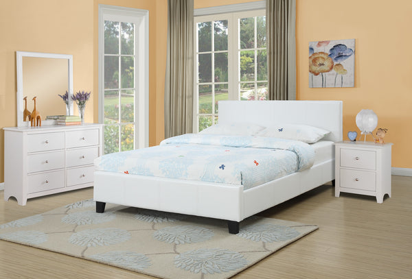 English Elm Classic White Queen Size Bed Faux Leather Upholstered Frame with Wooden Legs, Chic Traditional Design, Easy Assembly, 65"W x 84.5"L B011P395407