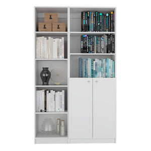English Elm Micco Modern 2-Piece Home Bookcase Set with 8 Shelves and Double-Door Cabinet for Stylish Storage and Small Spaces White 41 L x 28 W x 5 H B200S00307
