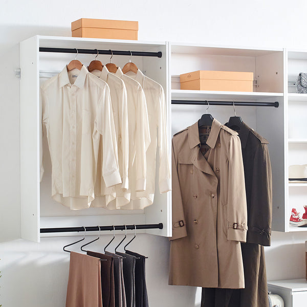 English Elm Devi White Wall Mounted Wood Closet System — Durable Melamine Oak Finish, Easy Assembly, Heavy-Duty Brackets B040S00090