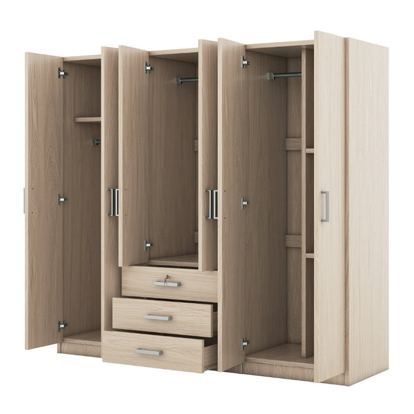 English Elm 6-doors Mdf Wardrobe with Large Drawers Streamlined Bedroom Storage Modern Design Brown N820000010D