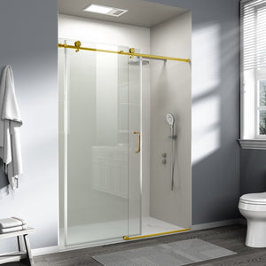 English Elm 56" Frameless Sliding Shower Door Brushed Gold Tempered Glass Walk-in Enclosure W1573P399019