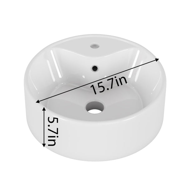 English Elm Bathroom Ceramic Vessel Sink Round Glossy White Bowl Above Counter Vanity Basin W3151P266231